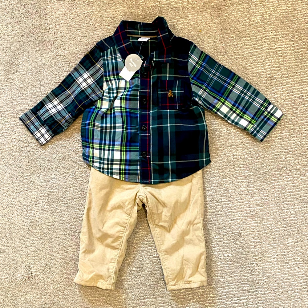 Baby Gap two piece plaid shirt and corduroy pant set